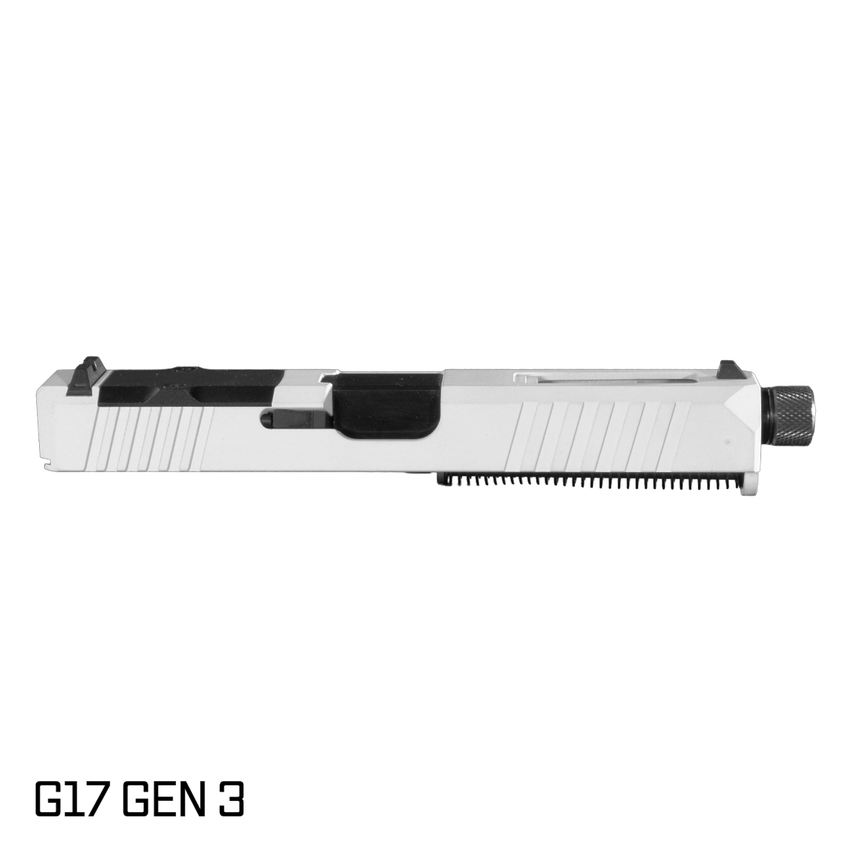 DTT Stiffler MFG Wayfinder Threaded Nitride Barrel G17 Gen 1-3 Compatible 9MM 17-4 Stainless Steel Top Window Cut White Cerakote Complete Slide Kit