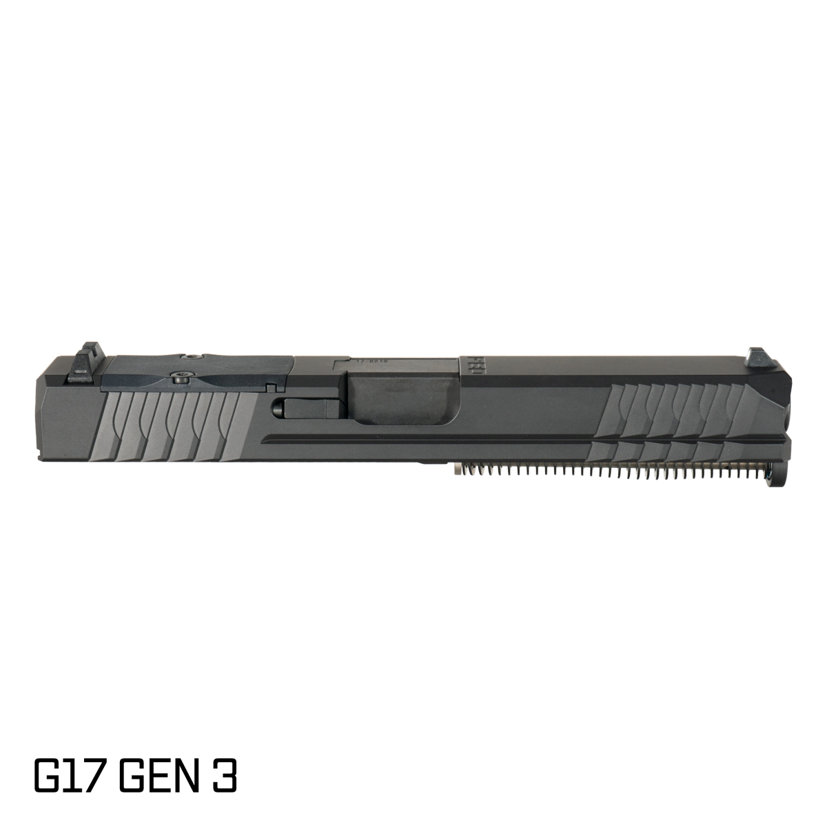 P80 Obsidian Crowned Nitride Barrel G17 Gen 1-3 Compatible 9MM 17-4 Stainless Steel Optics Cut Black Nitride Complete Slide Kit