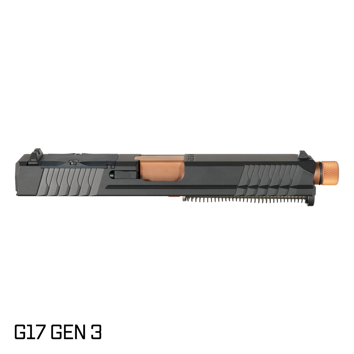 P80 Obsidian Threaded Copper PVD Barrel G17 Gen 1-3 Compatible 9MM 17-4 Stainless Steel Optics Cut Black Nitride Complete Slide Kit