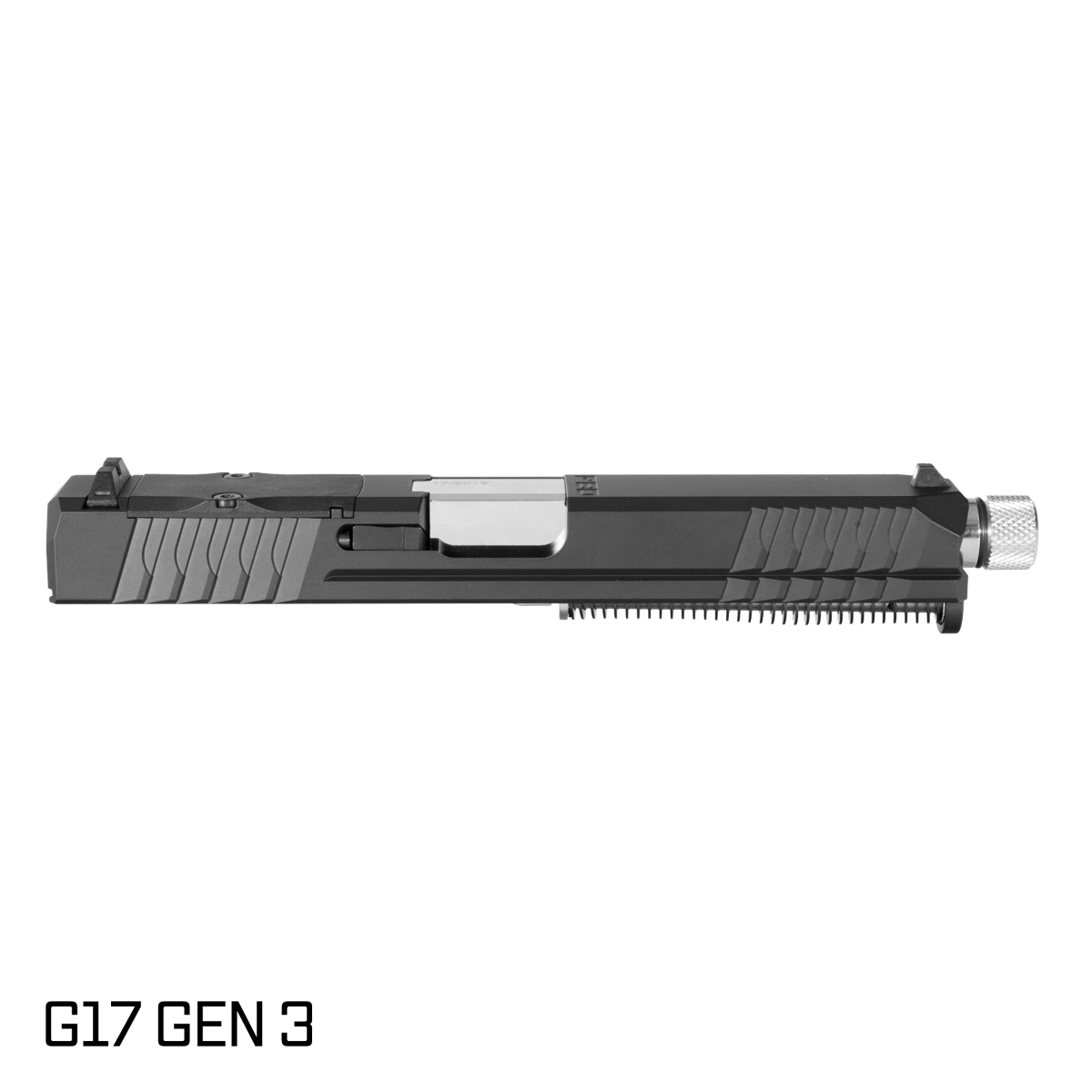 P80 Obsidian Threaded Polished Stainless Barrel G17 Gen 1-3 Compatible 9MM 17-4 Stainless Steel Optics Cut Black Nitride Complete Slide Kit