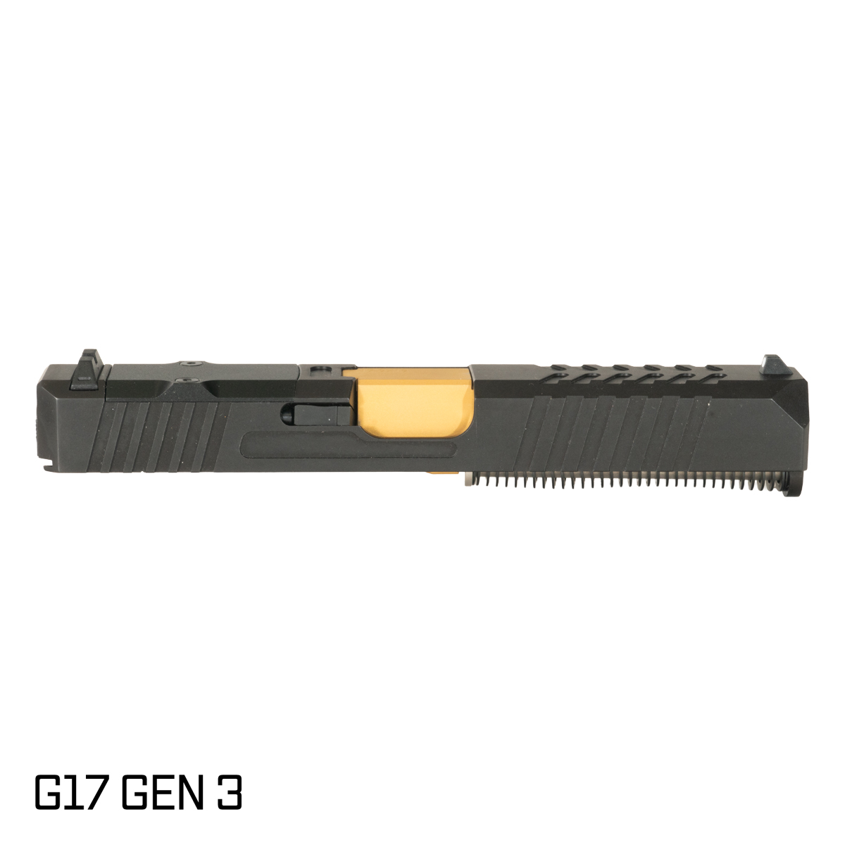 DTT Stiffler MFG Helios Crowned Gold TiN Barrel G17 Gen 1-3 Compatible 9MM 17-4 Stainless Steel Optics Cut Black Nitride Complete Slide Kit