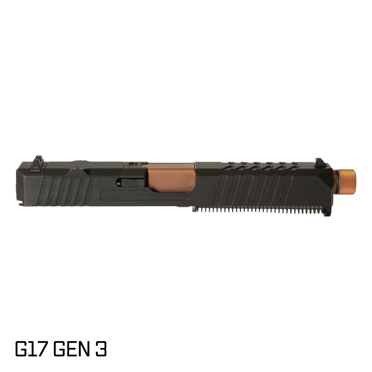 DTT Stiffler MFG Helios Threaded Copper PVD Barrel G17 Gen 1-3 Compatible 9MM 17-4 Stainless Steel Optics Cut Black Nitride Complete Slide Kit