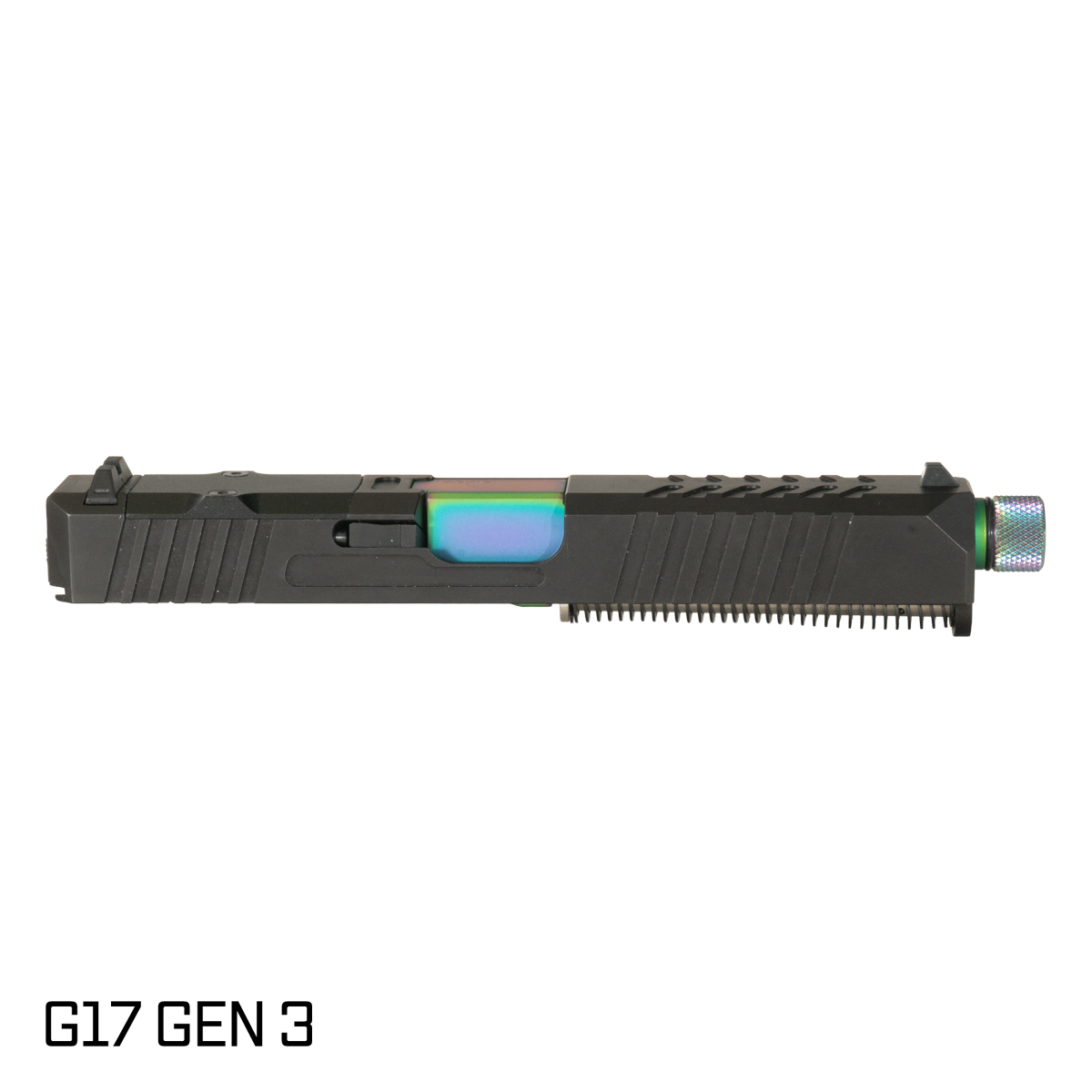 DTT Stiffler MFG Helios Threaded Rainbow PVD Barrel G17 Gen 1-3 Compatible 9MM 17-4 Stainless Steel Optics Cut Black Nitride Complete Slide Kit
