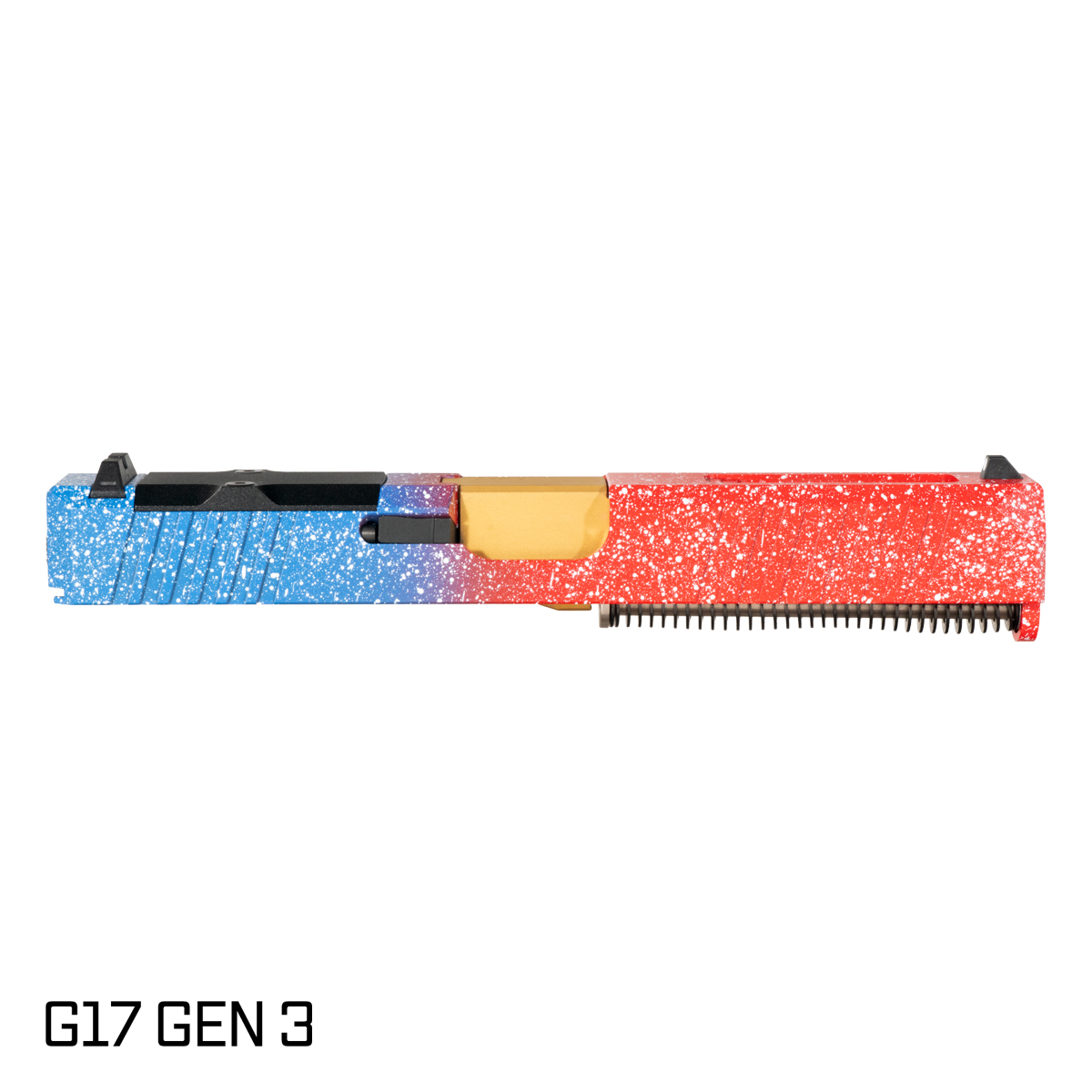 DTT Stiffler MFG Wayfinder Crowned Gold TiN Barrel G17 Gen 1-3 Compatible 9MM 17-4 Stainless Steel Top Window Cut USA Cerakote Complete Slide Kit