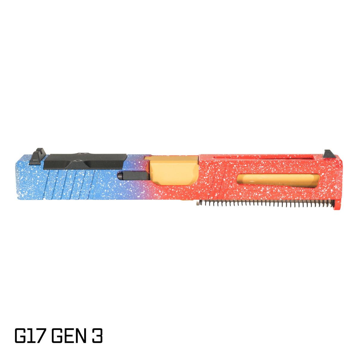 DTT Stiffler MFG Lionheart Crowned Gold TiN Barrel G17 Gen 1-3 Compatible 9MM 17-4 Stainless Steel Top Window Cut USA Cerakote Complete Slide Kit