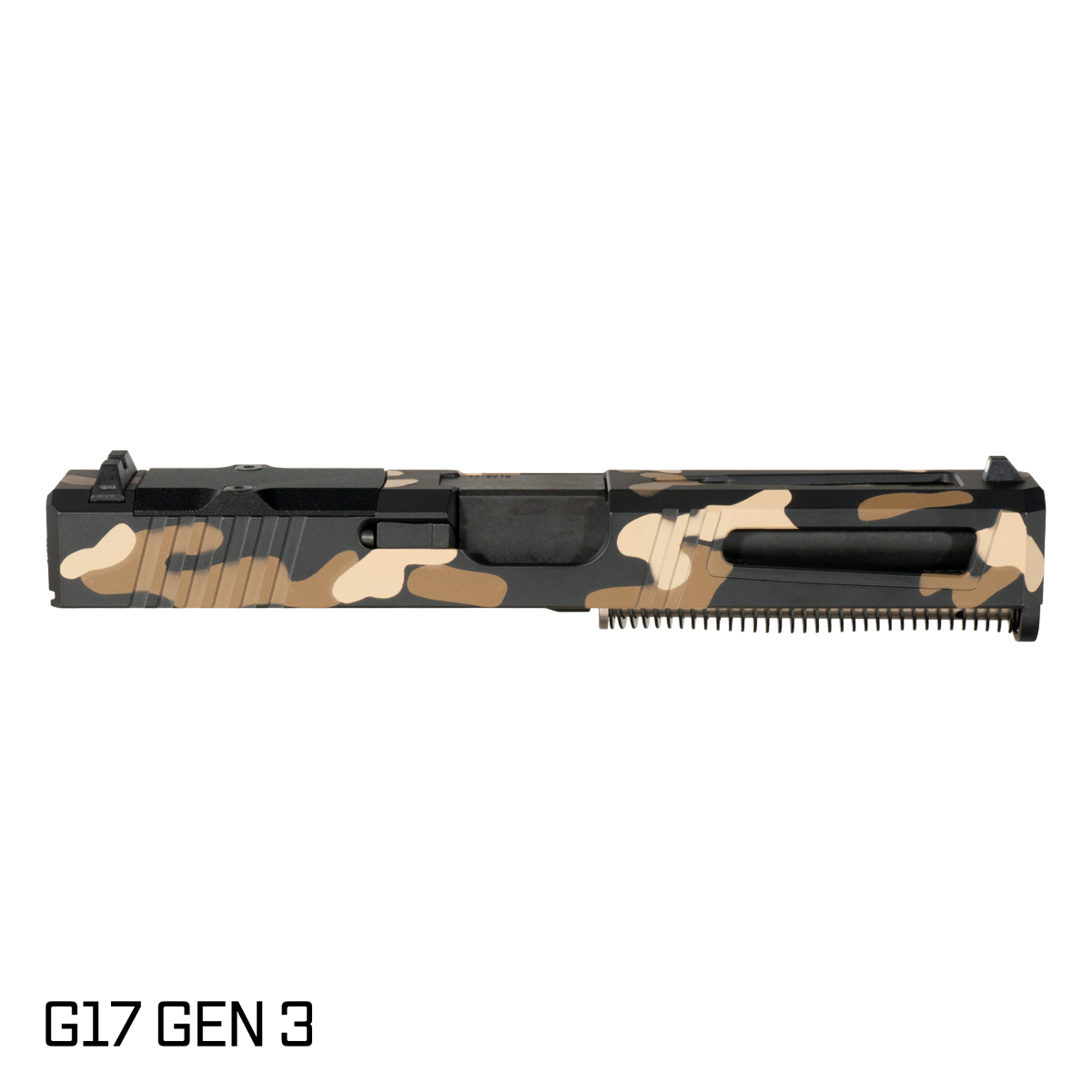 DTT Stiffler MFG Lionheart Crowned Nitride Barrel G17 Gen 1-3 Compatible 9MM 17-4 Stainless Steel Top Window Cut Dark Camo Cerakote Complete Slide Kit