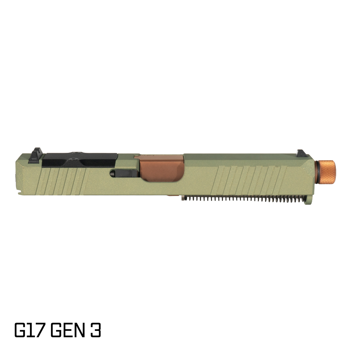 DTT Stiffler MFG Valkyrie Threaded Copper PVD Barrel G17 Gen 1-3 Compatible 9MM 17-4 Stainless Steel Crocodile Green Cerakote Complete Slide Kit
