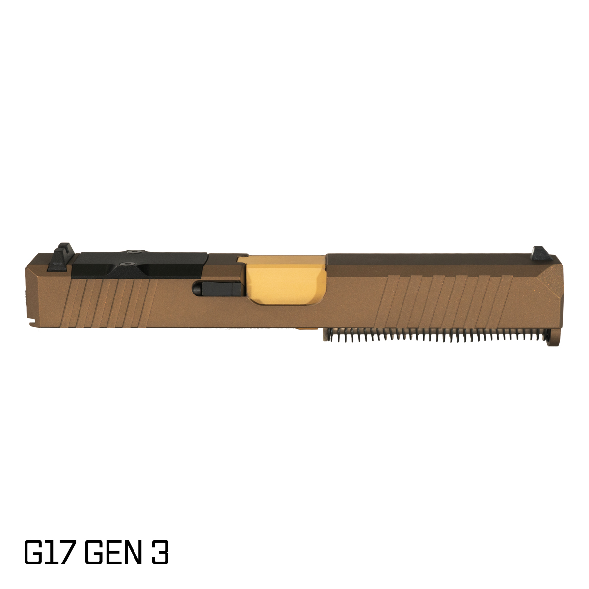 DTT Stiffler MFG Valkyrie Crowned Gold TiN Barrel G17 Gen 1-3 Compatible 9MM 17-4 Stainless Steel Burnt Bronze Cerakote Complete Slide Kit