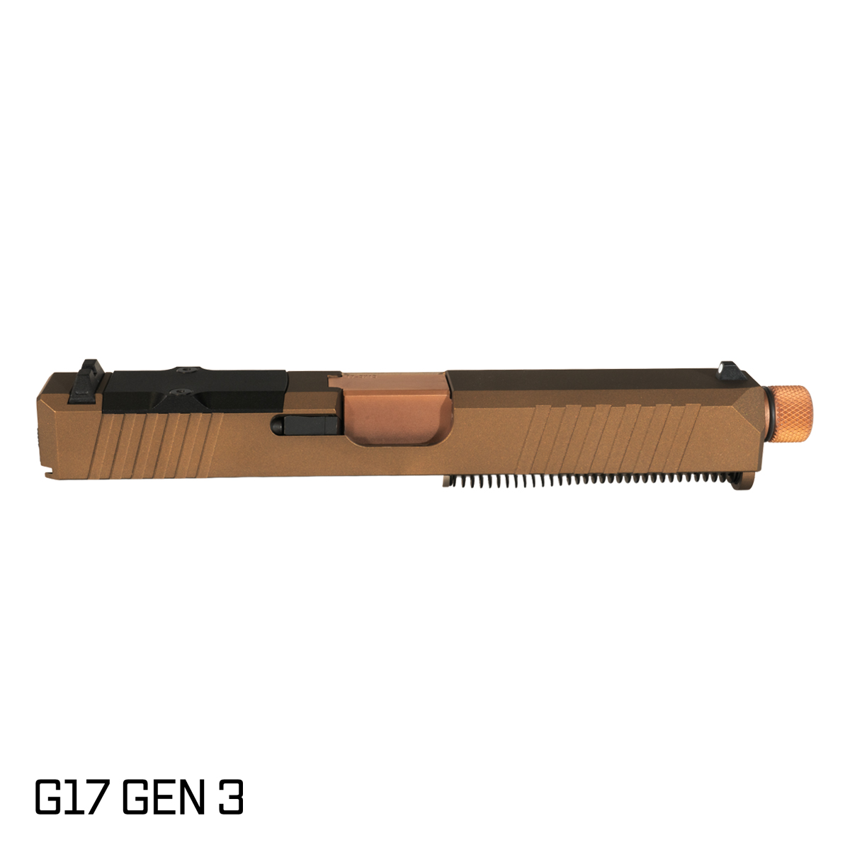 DTT Stiffler MFG Valkyrie Threaded Copper PVD Barrel G17 Gen 1-3 Compatible 9MM 17-4 Stainless Steel Burnt Bronze Cerakote Complete Slide Kit