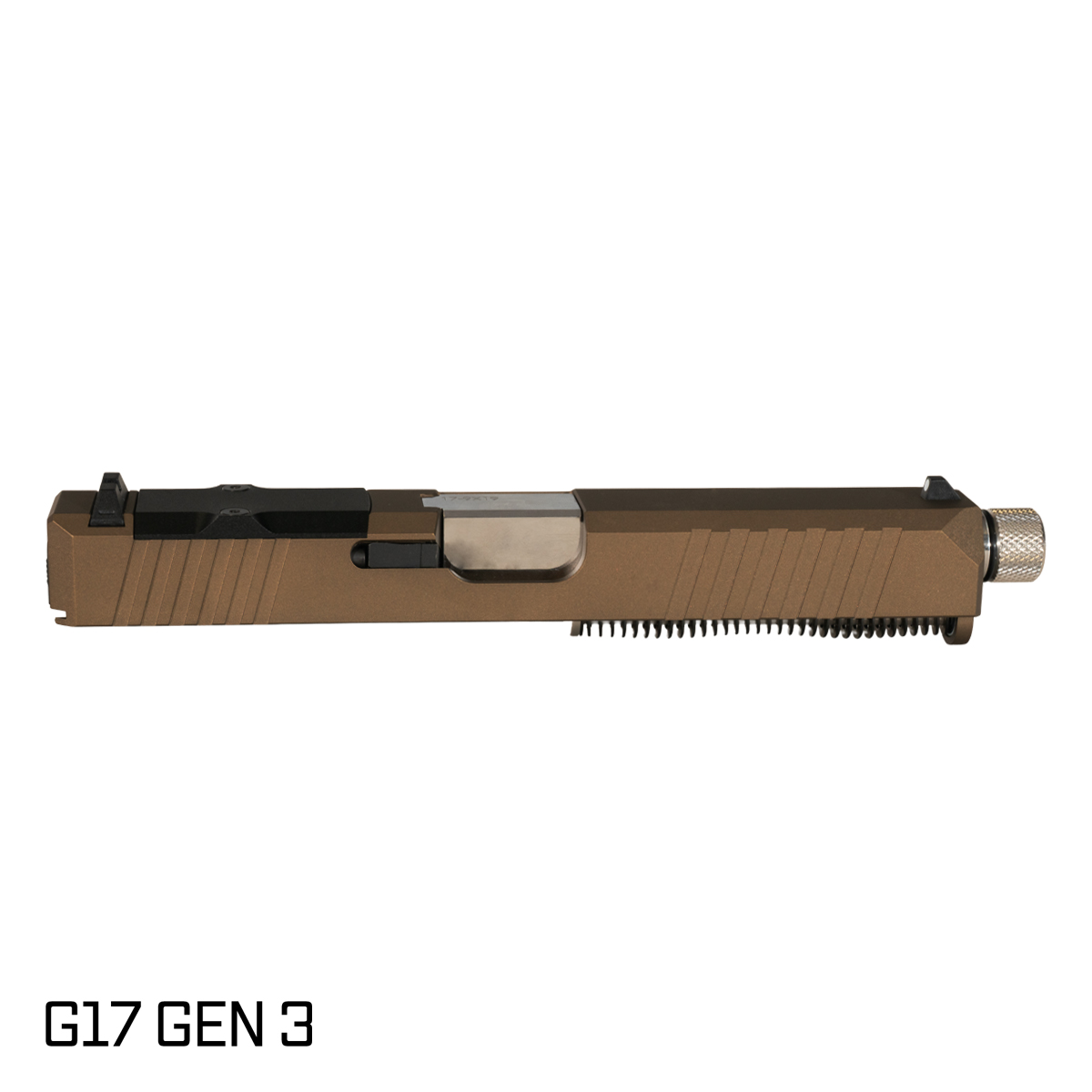 DTT Stiffler MFG Valkyrie Threaded Polished Stainless Barrel G17 Gen 1-3 Compatible 9MM 17-4 Stainless Steel Burnt Bronze Cerakote Complete Slide Kit