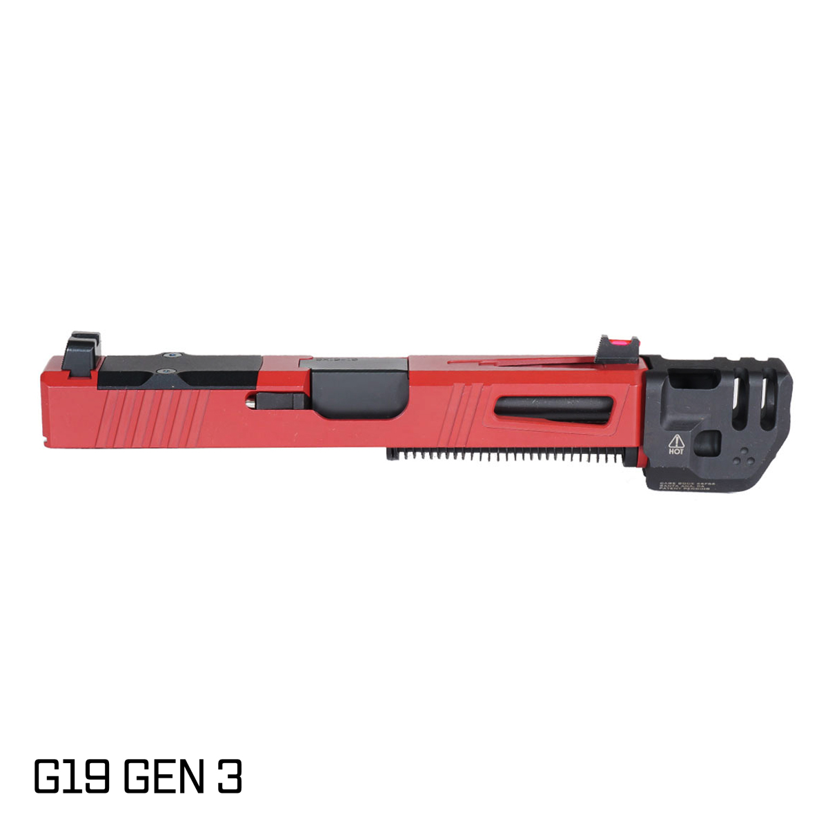 DTT Stiffler MFG Lionheart Nitride Barrel G19 Gen 1-3 Compatible 9MM Red Crimson RMR Complete Slide Kit, Strike Industries Compensator