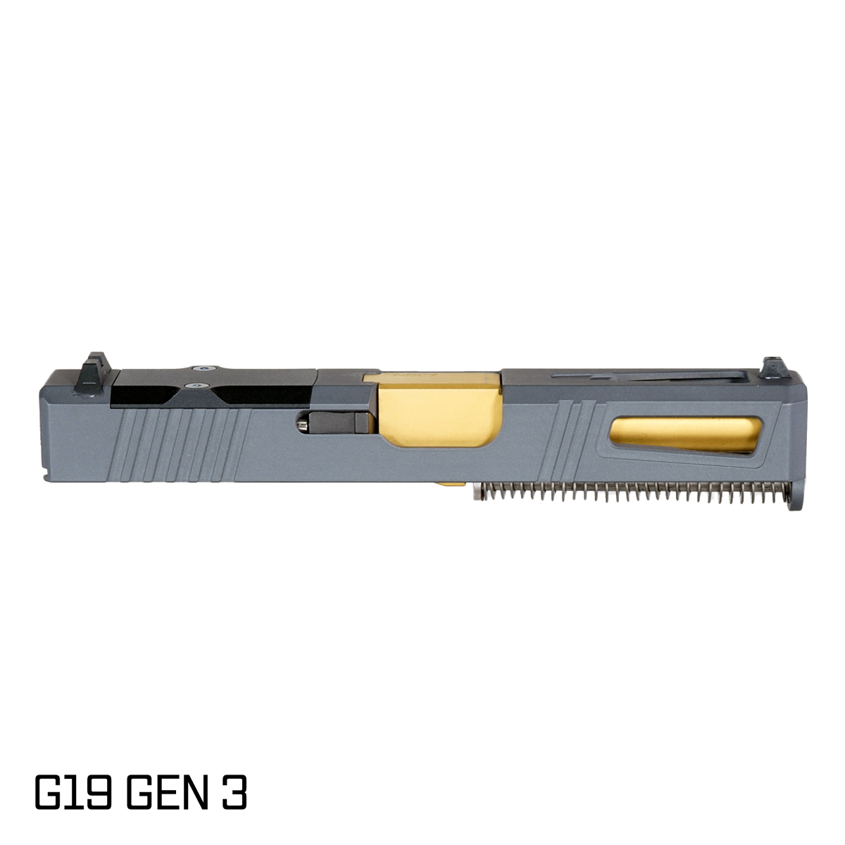 DTT Stiffler MFG Lionheart Gold TiN Barrel G19 Gen 1-3 Compatible 9MM Sniper Gray RMR Complete Slide Kit