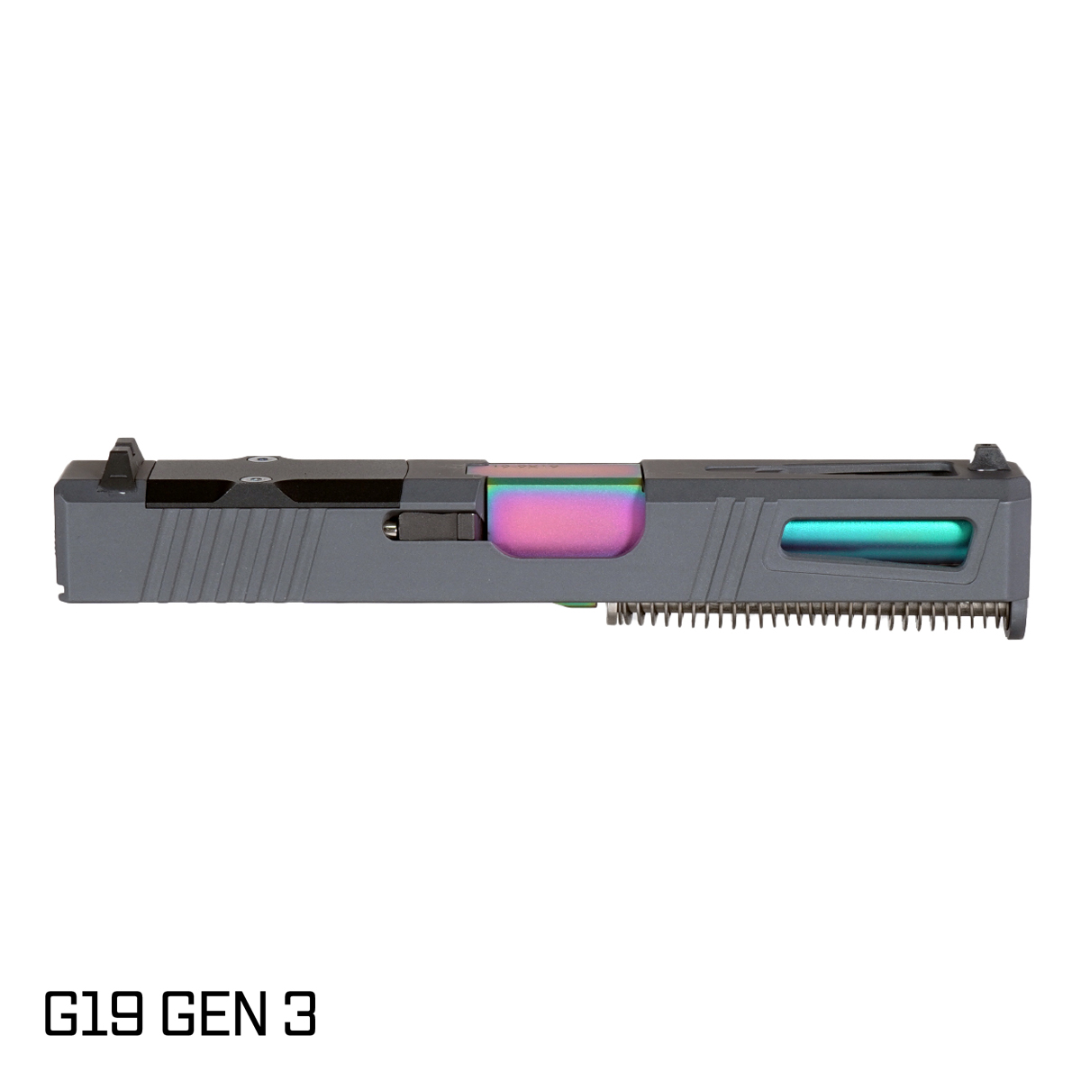 DTT Stiffler MFG Lionheart Rainbow PVD Barrel G19 Gen 1-3 Compatible 9MM Sniper Gray RMR Complete Slide Kit