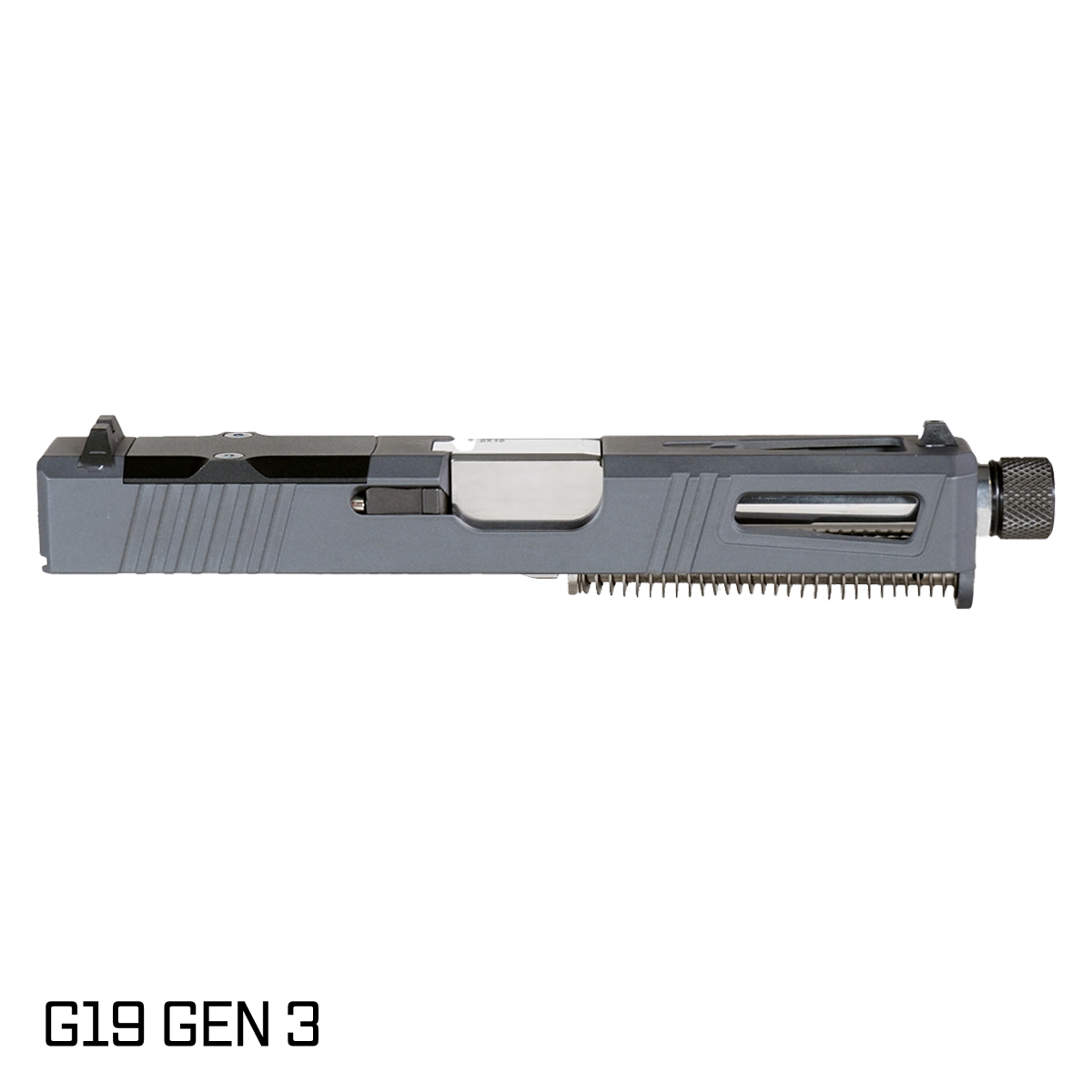 DTT Stiffler MFG Lionheart Threaded Polished Stainless PVD Barrel G19 Gen 1-3 Compatible 9MM Sniper Gray RMR Complete Slide Kit, Black Thread Protector