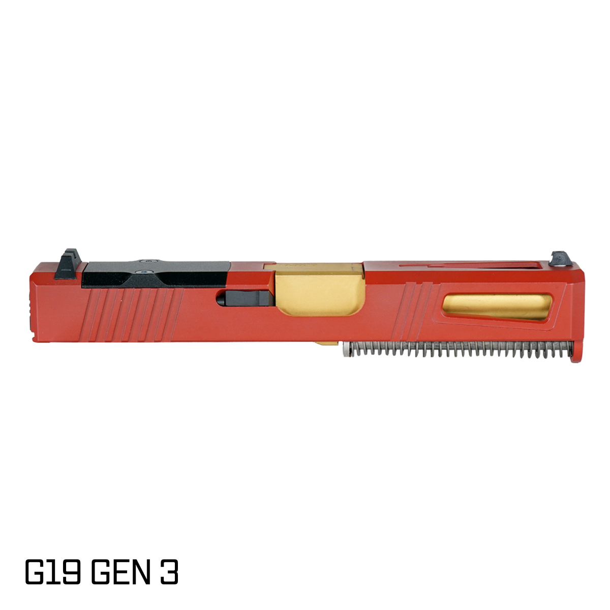 DTT Stiffler MFG Lionheart Gold TiN Barrel G19 Gen 1-3 Compatible 9MM Red Crimson RMR Complete Slide Kit