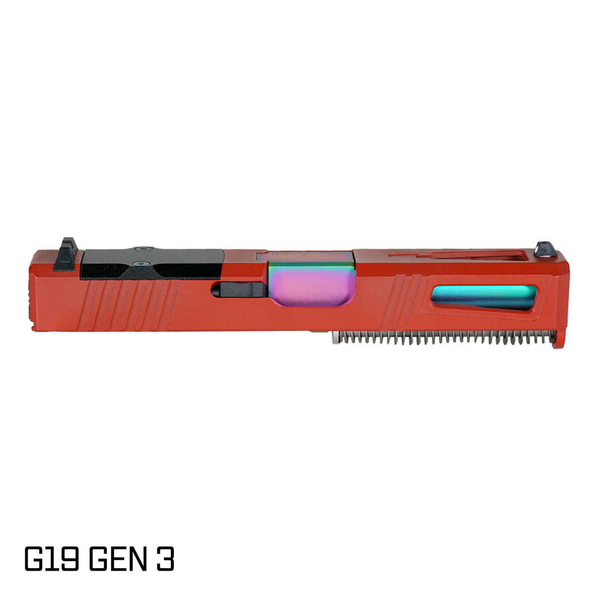 DTT Stiffler MFG Lionheart Rainbow PVD Barrel G19 Gen 1-3 Compatible 9MM Red Crimson RMR Complete Slide Kit