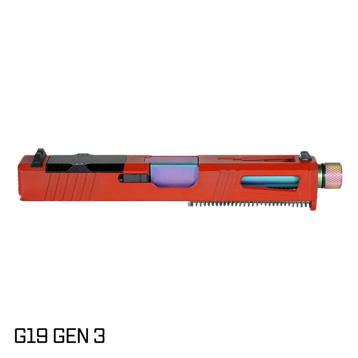 DTT Stiffler MFG Lionheart Threaded Rainbow PVD Barrel G19 Gen 1-3 Compatible 9MM Red Crimson RMR Complete Slide Kit