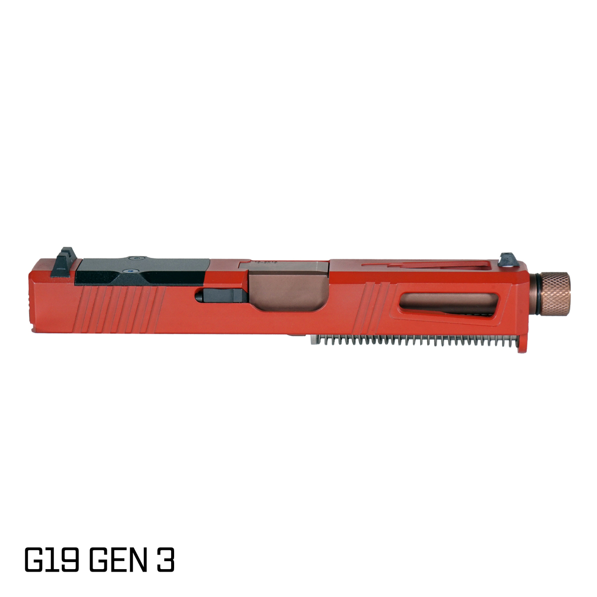 DTT Stiffler MFG Lionheart Threaded Copper PVD Barrel G19 Gen 1-3 Compatible 9MM Red Crimson RMR Complete Slide Kit