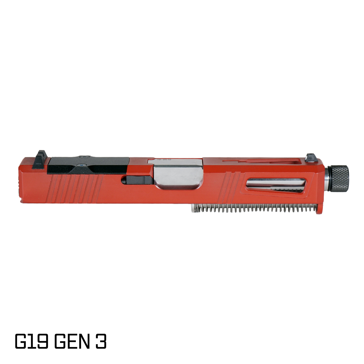 DTT Stiffler MFG  Lionheart Threaded Polished Stainless Barrel G19 Gen 1-3 Compatible 9MM Red Crimson RMR Complete Slide Kit