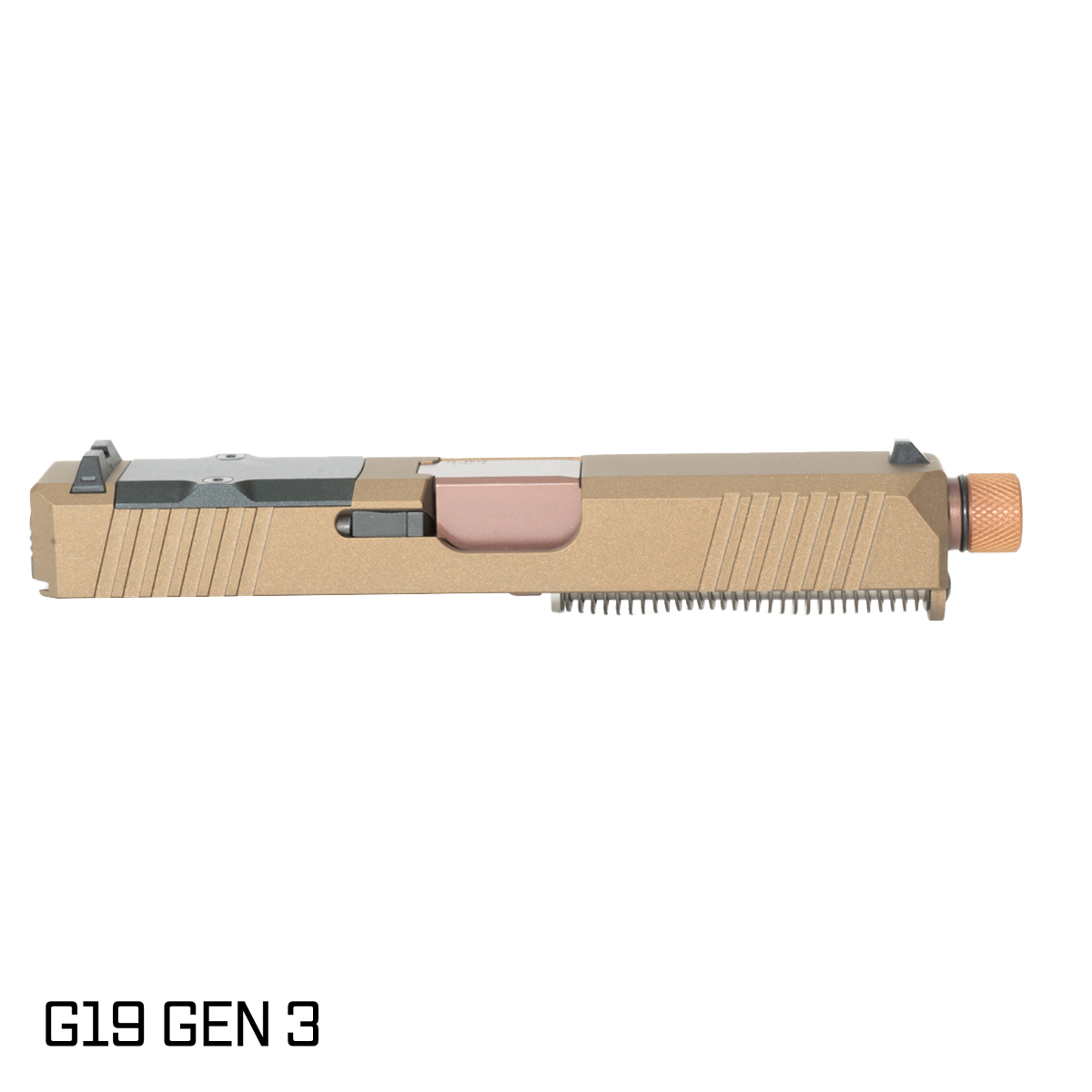 DTT Stiffler MFG Valkyrie Threaded Copper PVD Barrel G19 Gen 1-3 Compatible 9MM Burnt Bronze RMR Complete Slide Kit