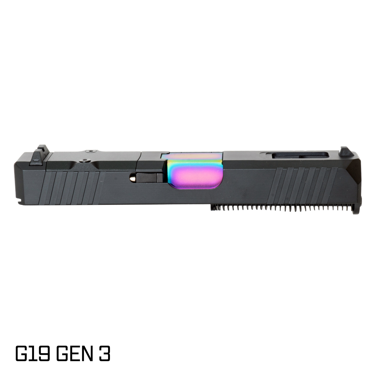 DTT Stiffer MFG Wayfinder Rainbow PVD Barrel G19 Gen 1-3 Compatible 9MM Black RMR Complete Slide Kit