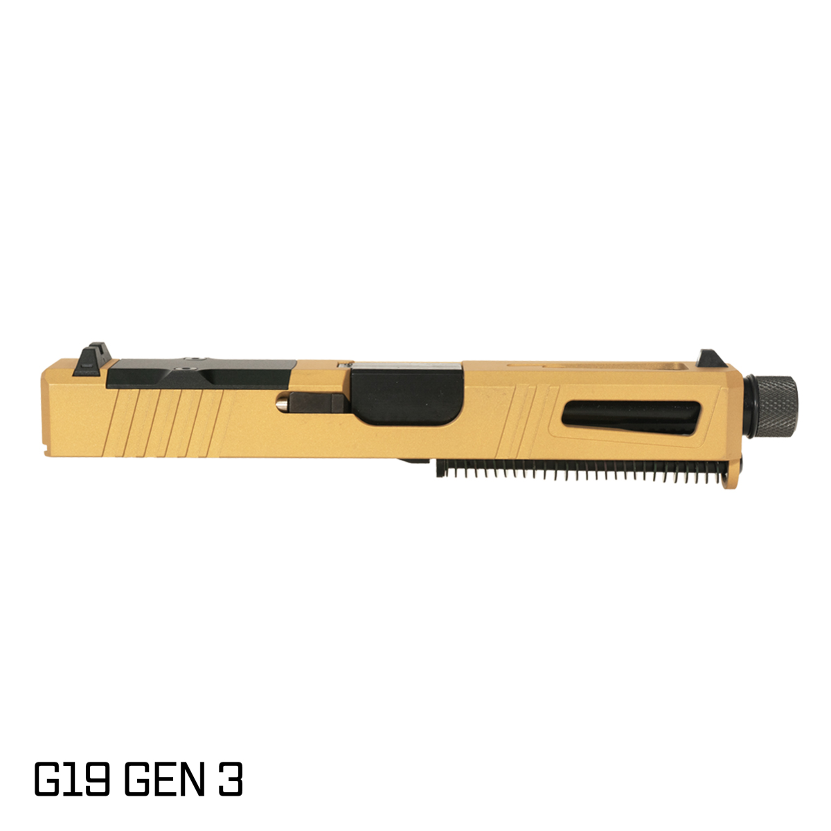 DTT Stiffler MFG Lionheart Threaded Nitride Barrel G19 Gen 1-3 Compatible 9MM Gold RMR Complete Slide Kit