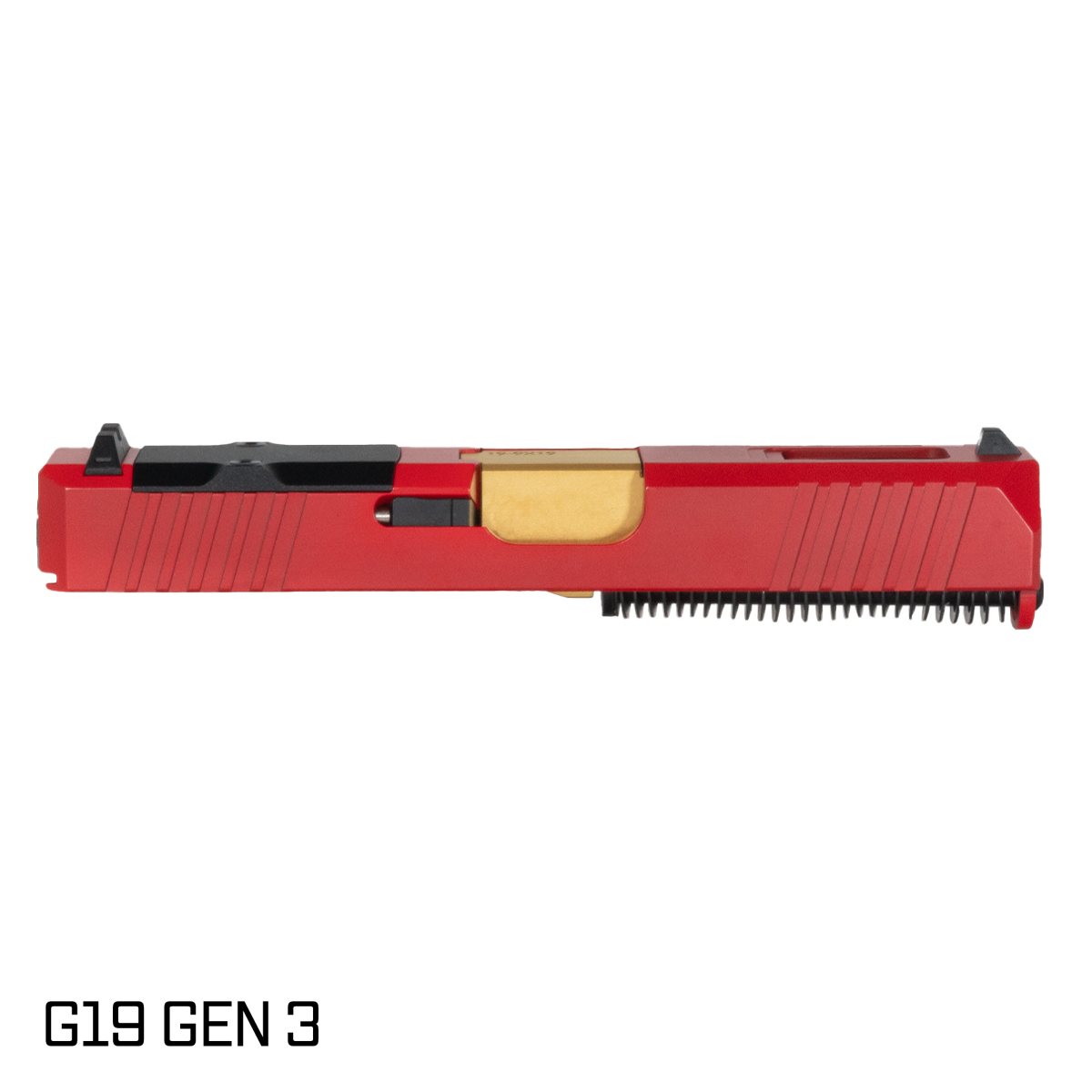 DTT Stiffler MFG Wayfinder Crowned Gold TiN Barrel G19 Gen 1-3 Compatible 9MM Red RMR Complete Slide Kit