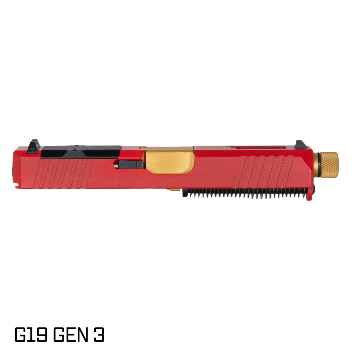 DTT Stiffler MFG Wayfinder Threaded Gold TiN Barrel G19 Gen 1-3 Compatible 9MM Red RMR Complete Slide Kit