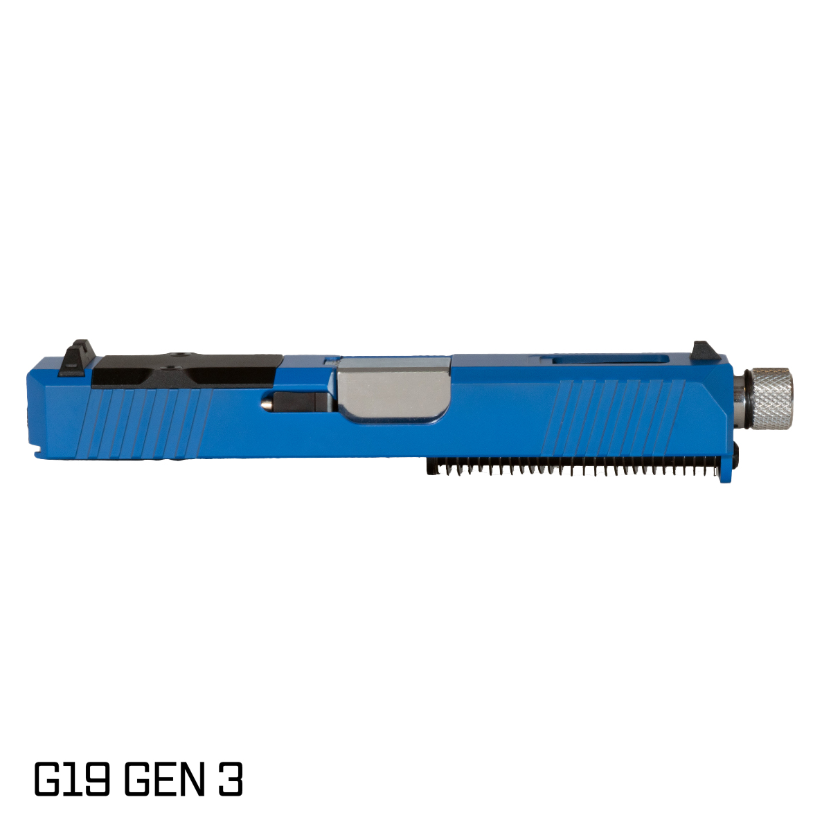 DTT Stiffler MFG Blemished Wayfinder Threaded Polished Stainless Barrel G19 Gen 1-3 Compatible 9MM Blue RMR Complete Slide Kit
