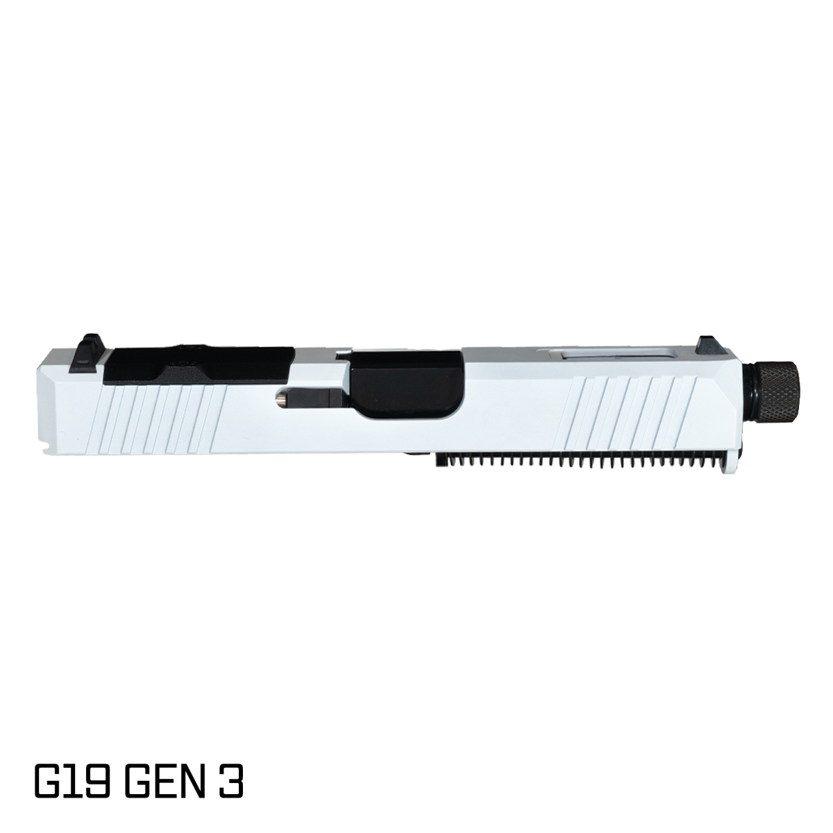 DTT Stiffler MFG Blemished Wayfinder Threaded Nitride Barrel G19 Gen 1-3 Compatible 9MM White RMR Complete Slide Kit 