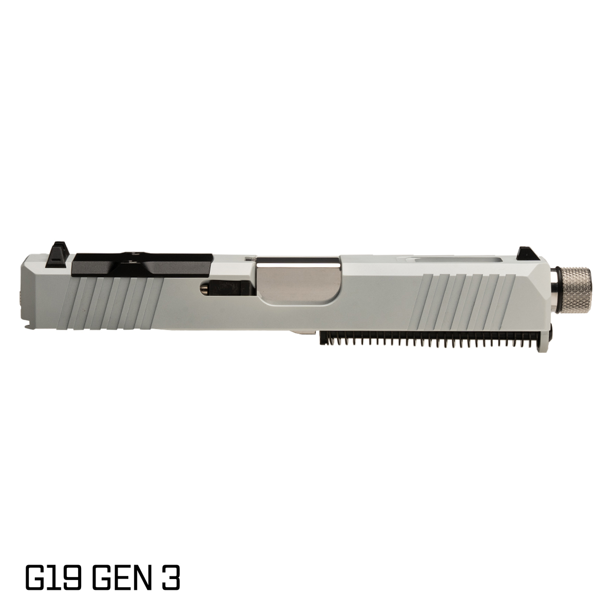 DTT Stiffler MFG Blemished Wayfinder Threaded Polished Stainless Barrel G19 Gen 1-3 Compatible 9MM White RMR Complete Slide Kit
