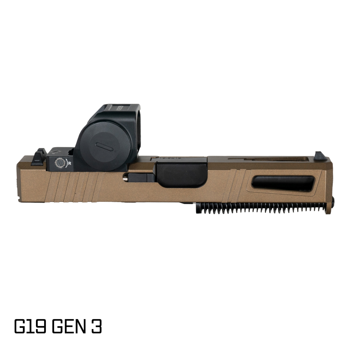DTT Stiffler MFG Lionheart Nitride Barrel G19 Gen 1-3 Compatible 9MM Burnt Bronze RMR Complete Slide Kit, Gideon Optics Granite (RMR Footprint) Competition Single Red Dot