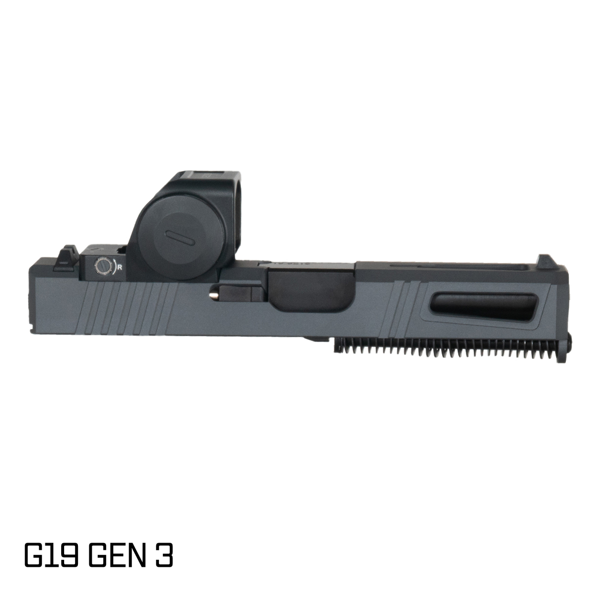 DTT Stiffler MFG Lionheart Nitride Barrel G19 Gen 1-3 Compatible 9MM Sniper Gray RMR Complete Slide Kit, Gideon Optics Granite (RMR Footprint) Competition Single Red Dot