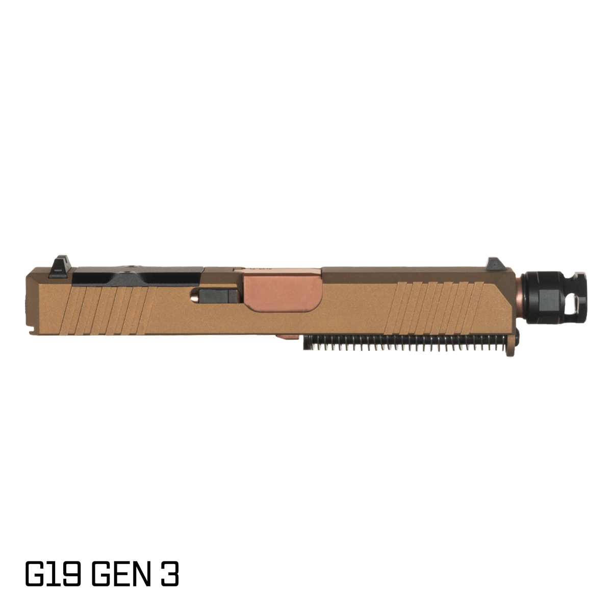 DTT Stiffler MFG Valkyrie Threaded Copper PVD Barrel G19 Gen 1-3 Compatible 9MM Burnt Bronze RMR Complete Slide Kit