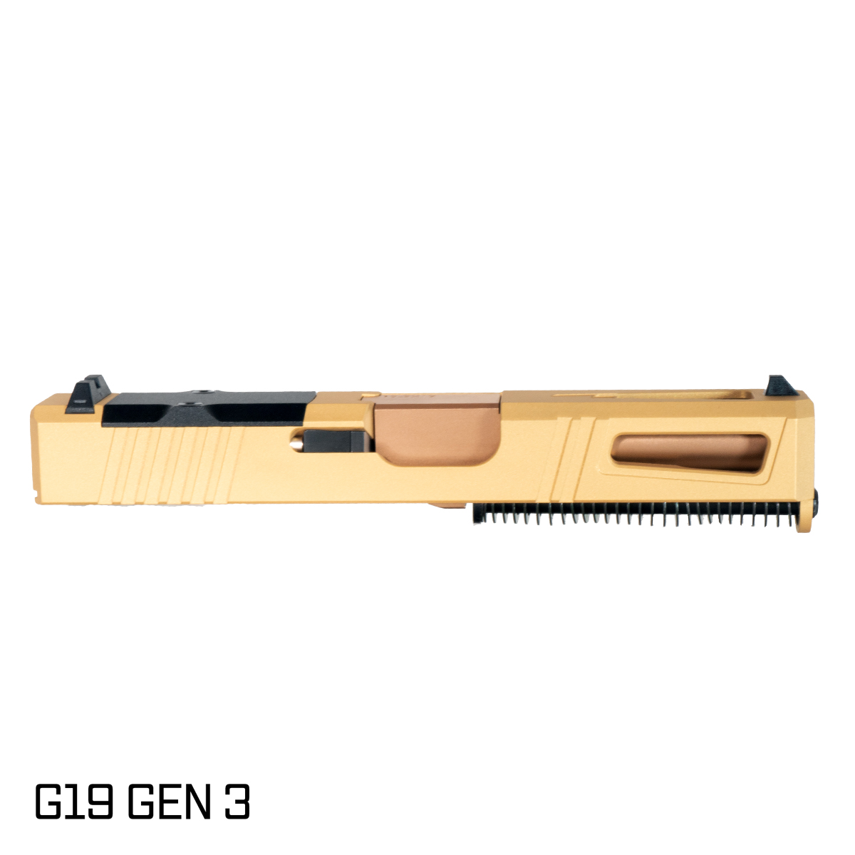 DTT Stiffler MFG Lionheart Ported Copper PVD Barrel G19 Gen 1-3 Compatible 9MM Gold RMR Complete Slide Kit