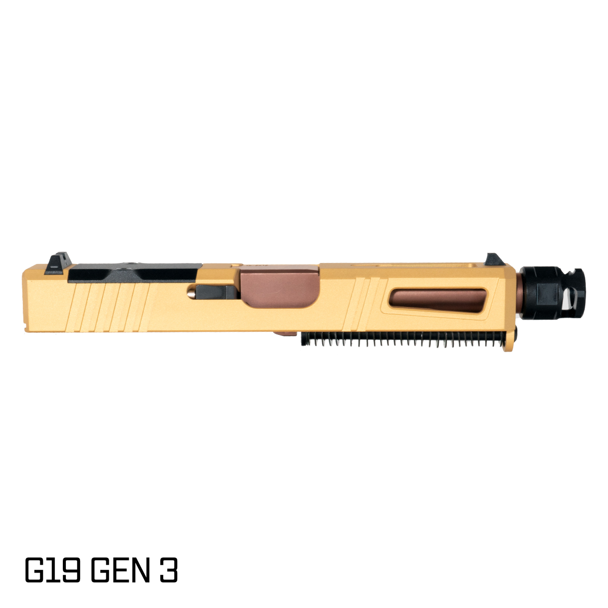 DTT Stiffler MFG Lionheart Threaded Copper PVD Barrel G19 Gen 1-3 Compatible 9MM Gold RMR Complete Slide Kit
