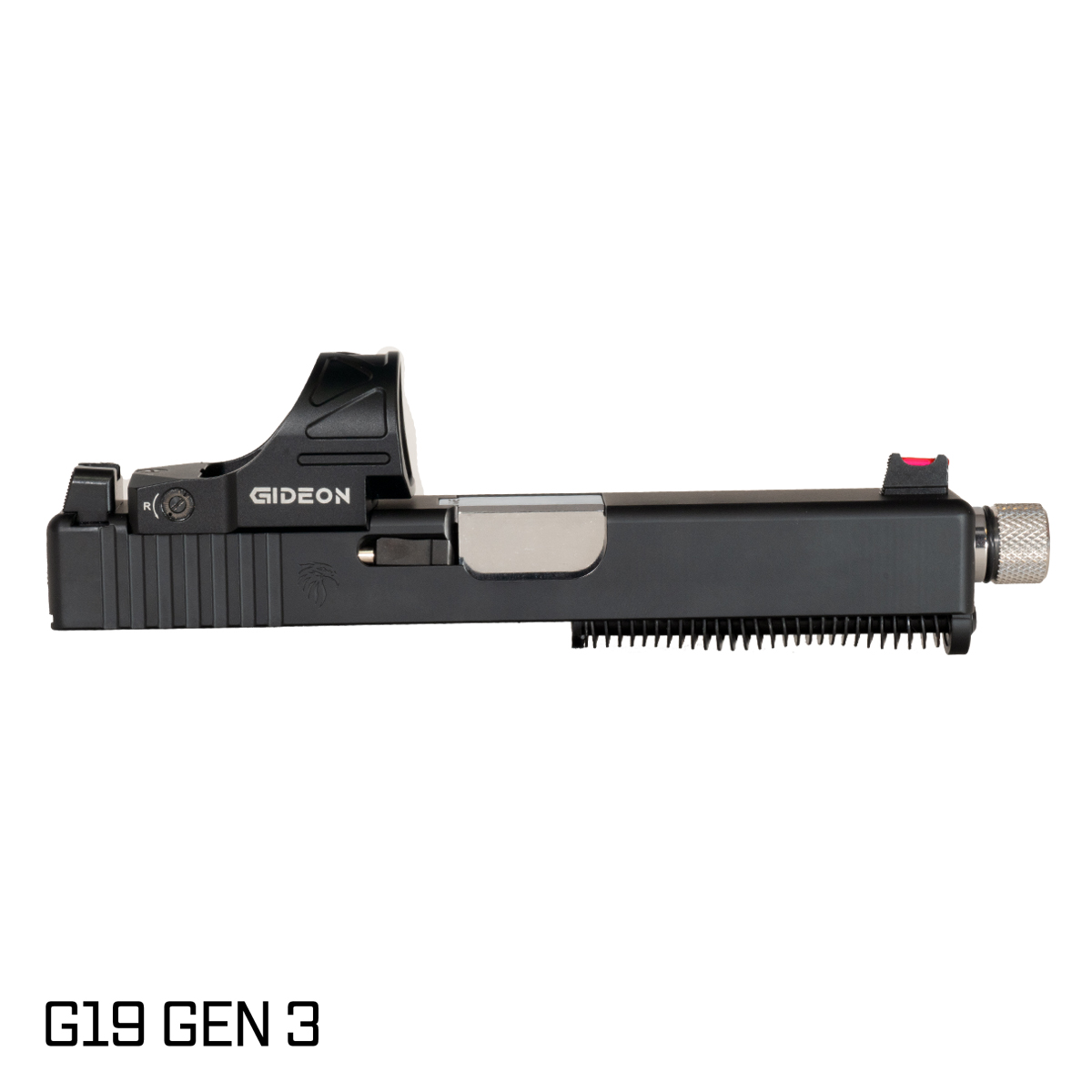 DTT Reflekt Threaded Polished Stainless Barrel G19 Gen 1-3 Compatible 9MM Black RMR Complete Slide Kit, Gideon Optics Omega (SRO Compatible) Single Red Dot