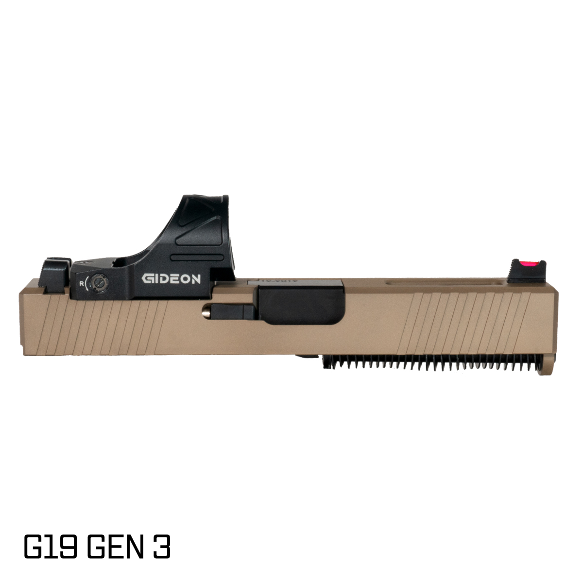 Davidson Defenset Packless Nitride Barrel G19 Gen 1-3 Compatible 9MM FDE RMR Complete Slide Kit, Gideon Optics Omega (SRO Compatible) Single Red Dot