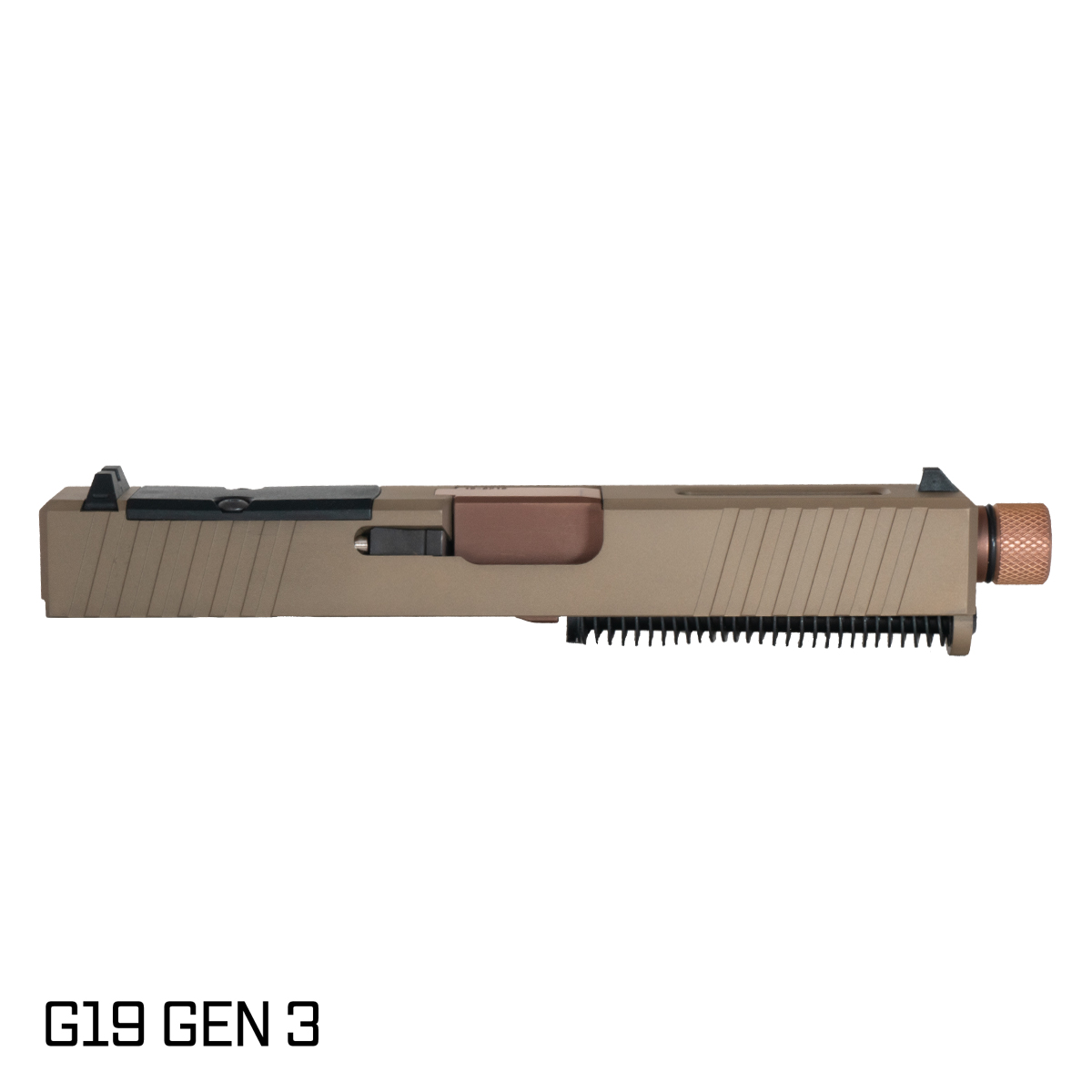 Davidson Defense Packless Threaded Copper PVD Barrel G19 Gen 1-3 Compatible 9MM FDE RMR Complete Slide Kit