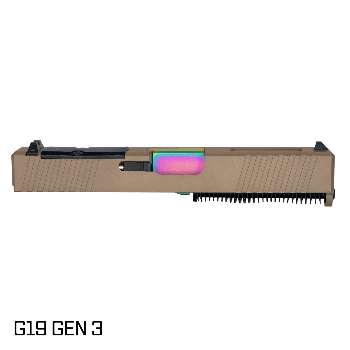 Davidson Defense Packless Rainbow PVD Barrel G19 Gen 1-3 Compatible 9MM FDE RMR Complete Slide Kit