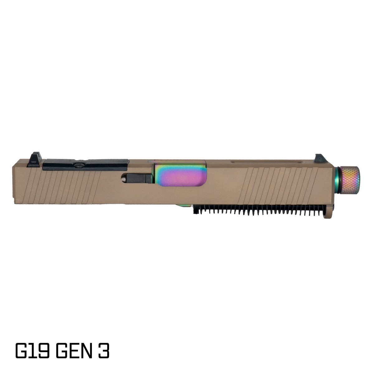 Davidson Defense Packless Threaded Rainbow PVD Barrel G19 Gen 1-3 Compatible 9MM FDE RMR Complete Slide Kit