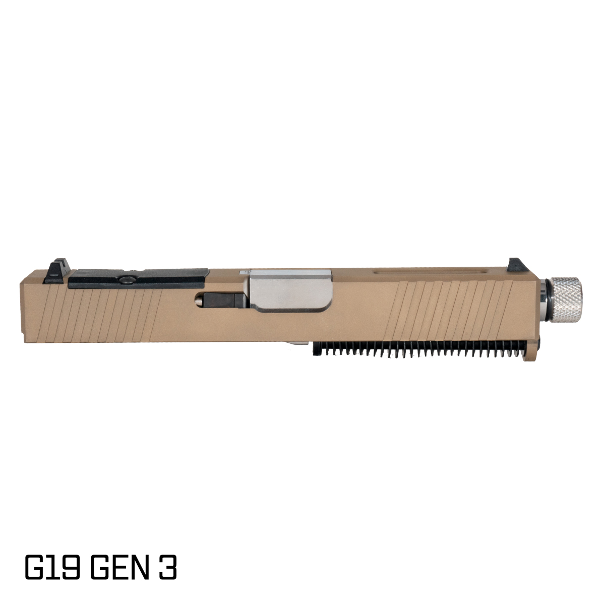 Davidson Defense Packless Threaded Polished Stainless Barrel G19 Gen 1-3 Compatible 9MM FDE RMR Complete Slide Kit