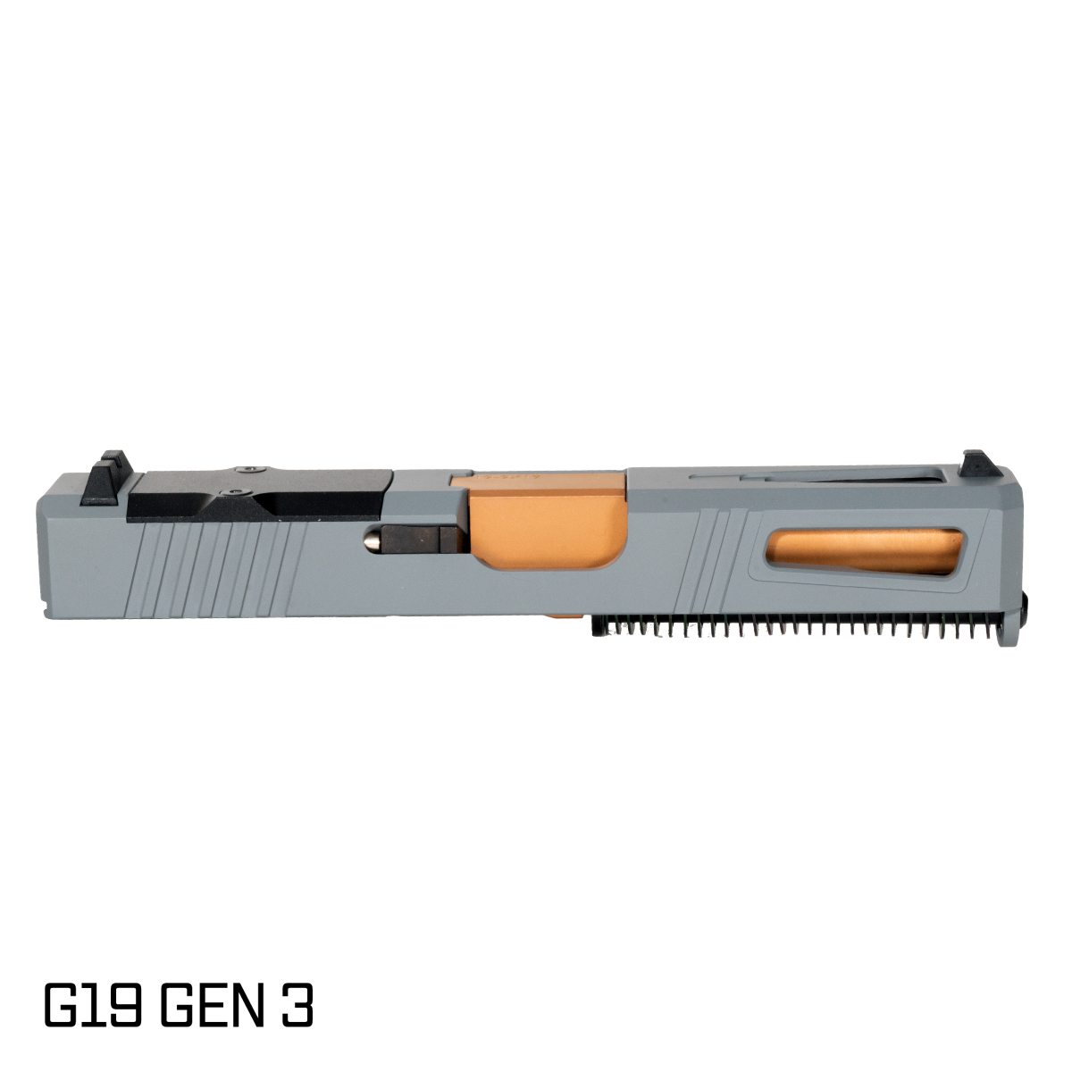 DTT Stiffler MFG Lionheart Ported Copper PVD Barrel G19 Gen 1-3 Compatible 9MM Sniper Gray RMR Complete Slide Kit