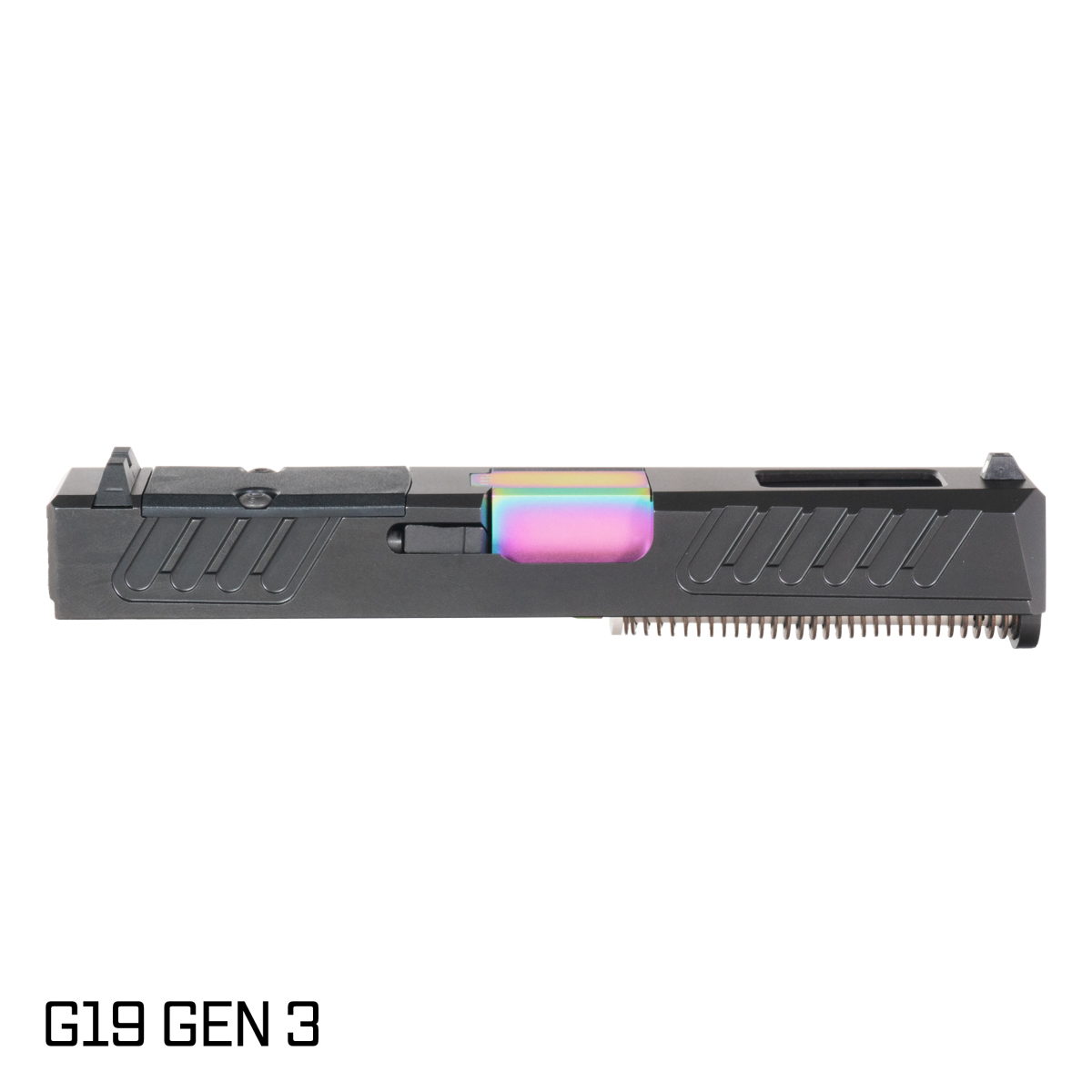 Davidson Defense Stiletto Crowned Rainbow PVD Barrel G19 Gen 1-3 Compatible 9MM Black RMR Complete Slide Kit