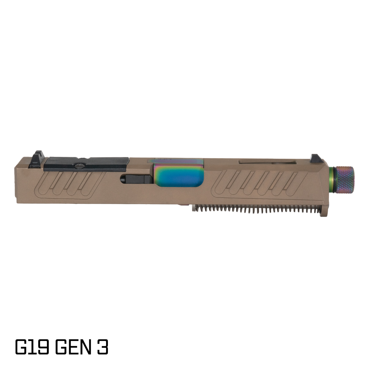 Davidson Defense Stiletto Threaded Rainbow PVD Barrel G19 Gen 1-3 Compatible 9MM FDE RMR Complete Slide Kit