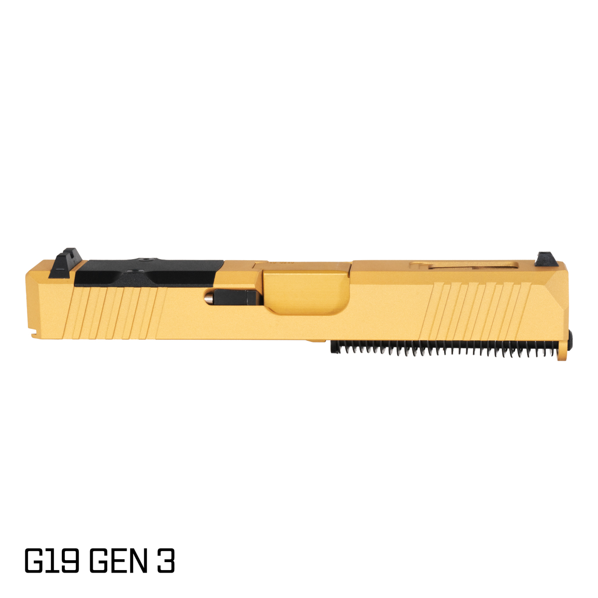 DTT Stiffler MFG Wayfinder Crowned Gold TiN Barrel G19 Gen 1-3 Compatible 9MM Gold RMR Complete Slide Kit