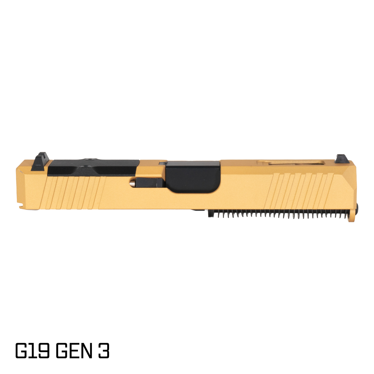 DTT Stiffler MFG Wayfinder Crowned Nitride Barrel G19 Gen 1-3 Compatible 9MM Gold RMR Complete Slide Kit