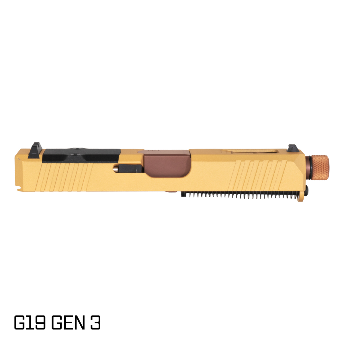 Davidson Defense Wayfinder Threaded Copper PVD Barrel G19 Gen 1-3 Compatible 9MM Gold RMR Complete Slide Kit