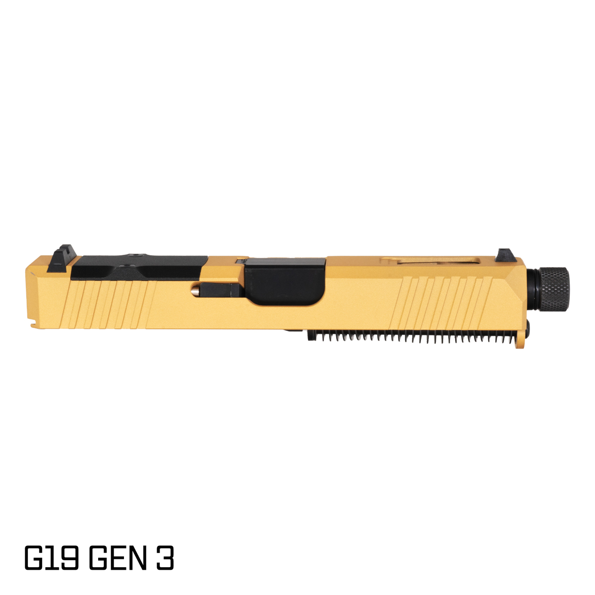 DTT Stiffler MFG Wayfinder Threaded Nitride Barrel G19 Gen 1-3 Compatible 9MM Gold RMR Complete Slide Kit