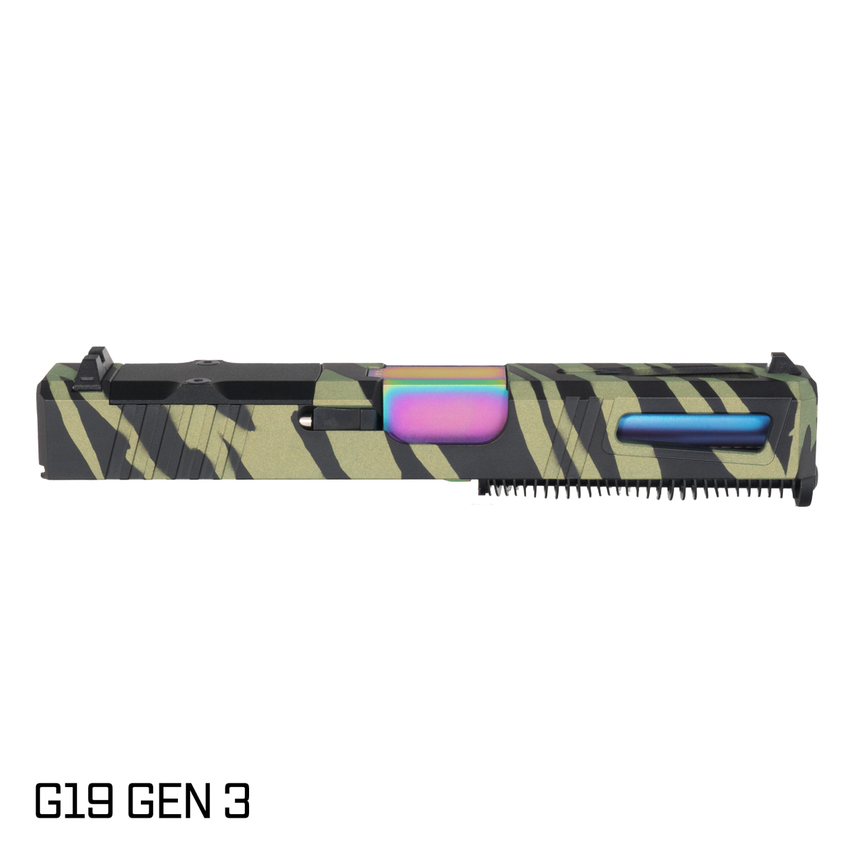 DTT Stiffler MFG Lionheart Crowned Rainbow PVD Barrel G19 Gen 1-3 Compatible 9MM Tiger Strike Crocodile RMR Complete Slide Kit